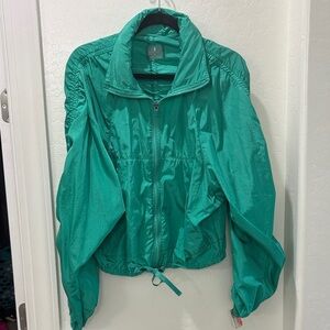 FP Movement by Free People Teal Ruched-Sleeve Bomber Jacket